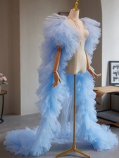 Wedding Cape Ruffles tulle Train Long Brides Wrap Chapel women Party Prom Cloak