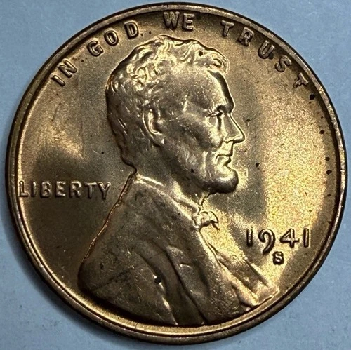 1941 S Uncirculated Lincoln Wheat Cent Exact Coin Imaged #LWC1995