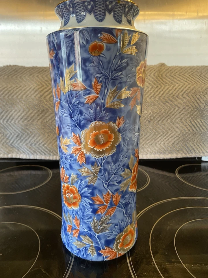 Jarrón de porcelana azul floral dorado decoración del hogar de Bamberger vintage anterior a la década de 1980 Foto 3 de 4