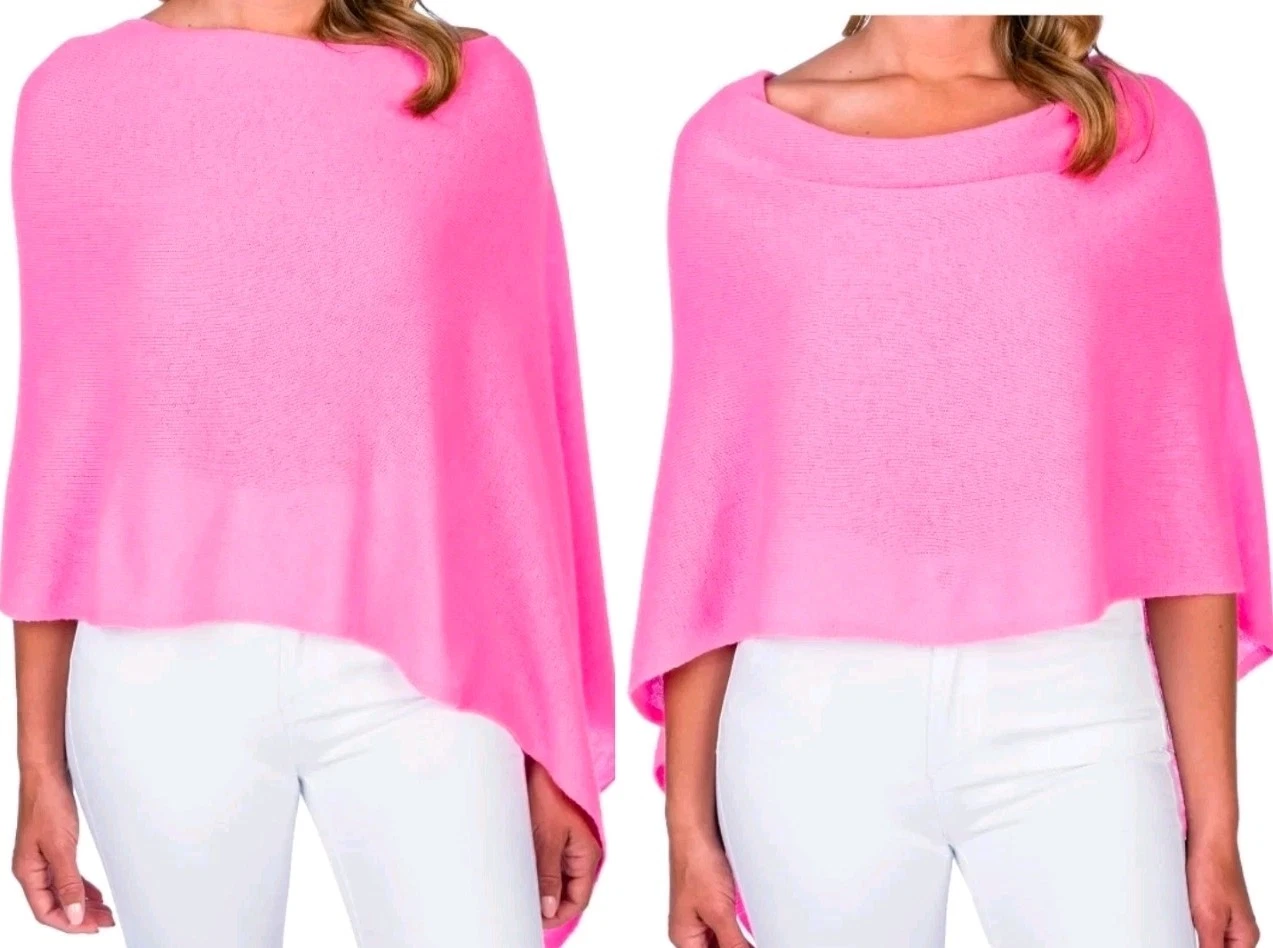 NEW Claudia Nichole Alashan Cashmere Smoothie Pink Poncho Sweater Dress Topper