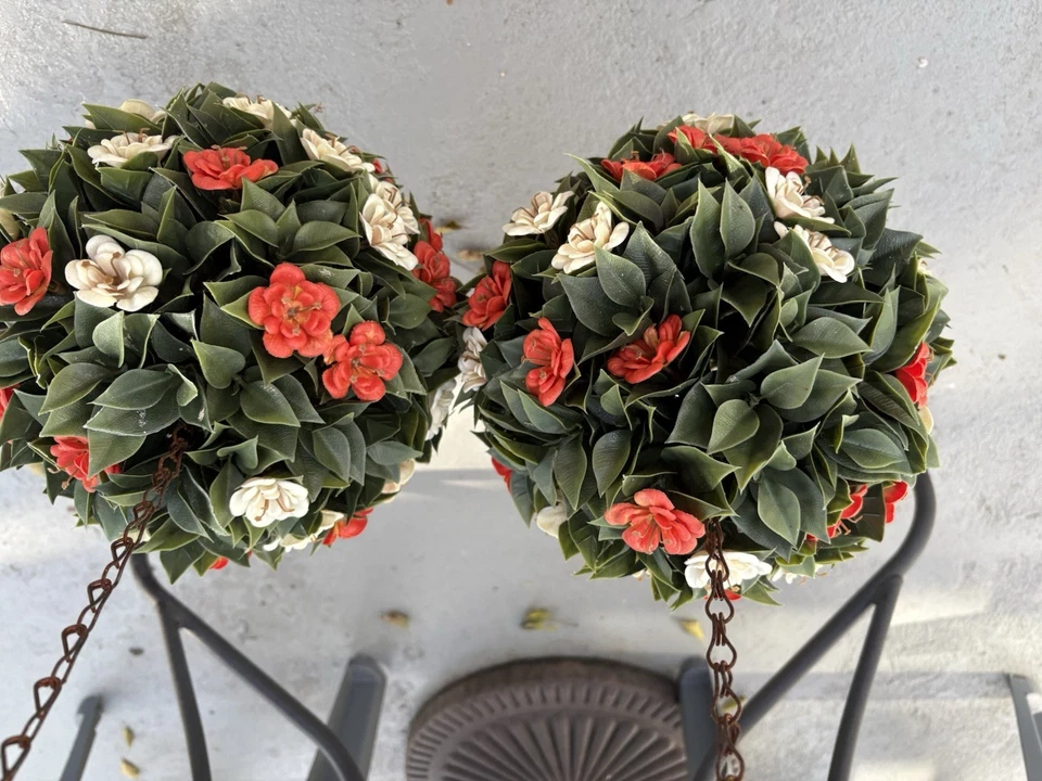 2- Martha Stewart FALL Orange GARDENIA TOPIARY KISSING BALL Hanging 10 " - Image 4 of 4