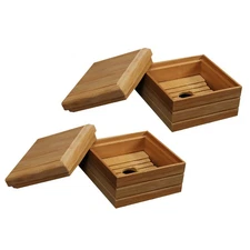 2 Pcs Bamboo Soap Dish Travel Case with Lid Holder Box for Bathroom