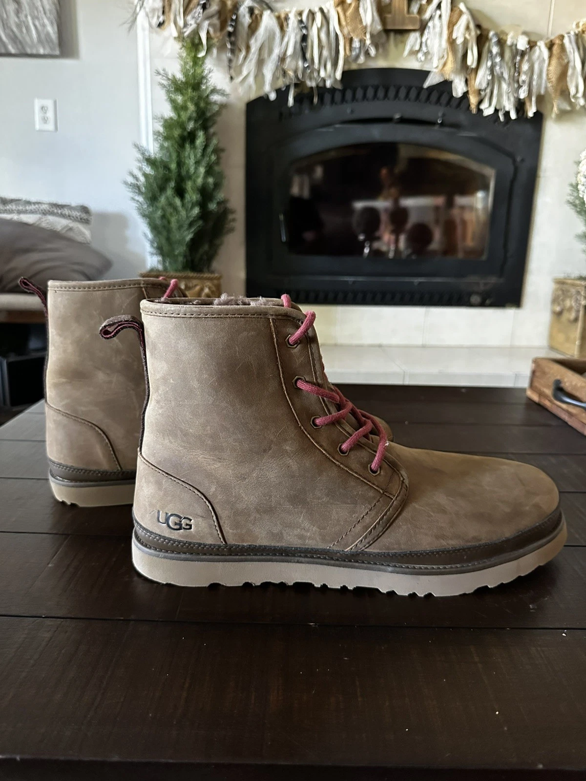 UGG MEN HARKLEY WATERPROOF GRIZZLY LEATHER SHOE US 14