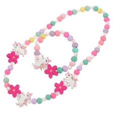 Children Jewelry Set Wooden Colorful Unicorn Beads Necklace And Bracelet Gift