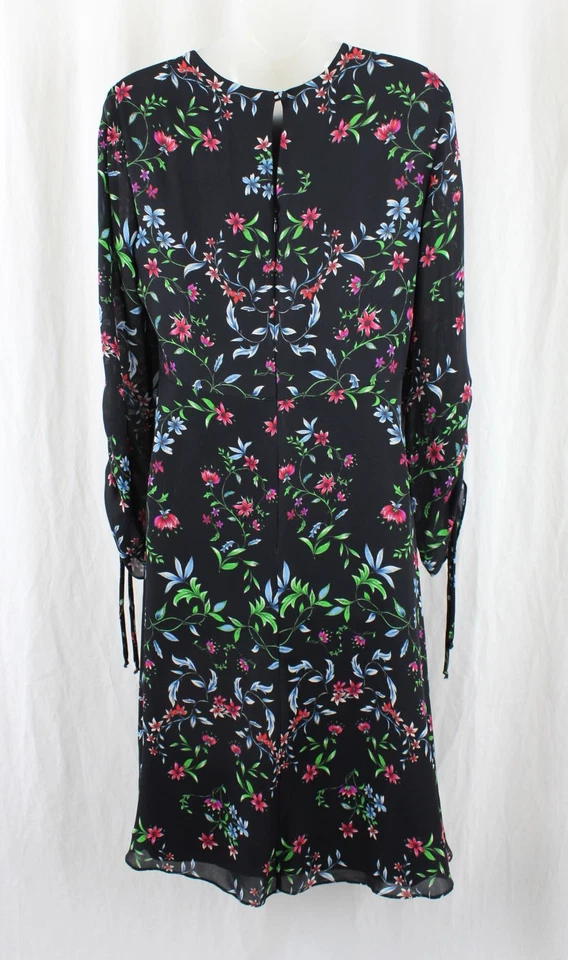 Vestido para mujer Milly negro azul estampado floral múltiple 100 % seda manga larga talla 4 Foto 2 de 4
