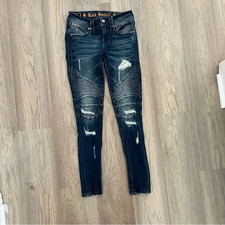Rock Revival Ednee Skinny Jeans Women  s Size 24 Dark Wash Moto Distressed Denim