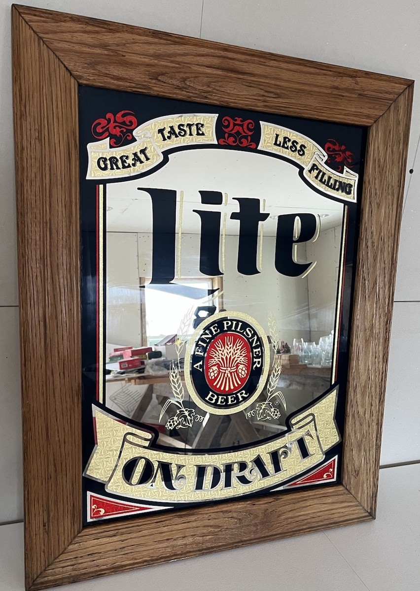 Vintage Miller Lite On Draft Large Wood Frame Mirror Sign | eBay