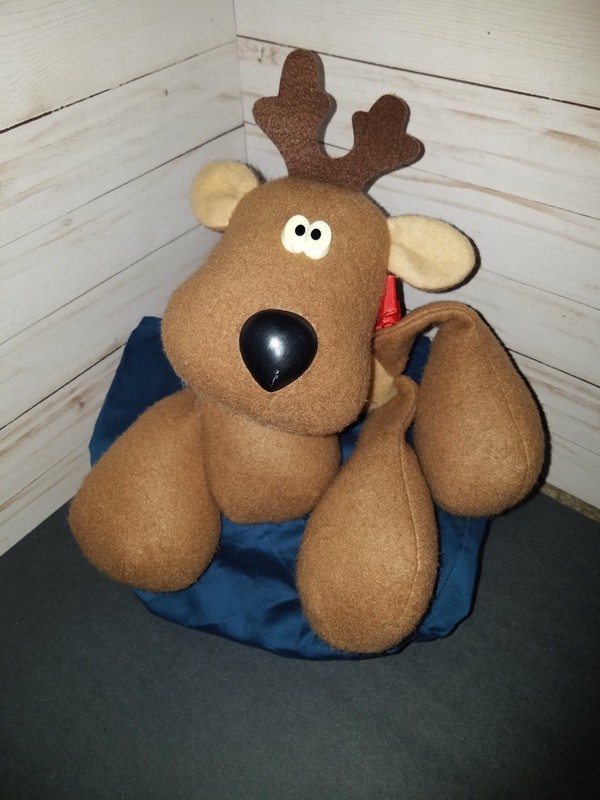 VTG Hallmark Christmas Plush Floppy Rodney Reindeer Beanbag With Red Ribbon Bow
