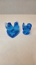 Leo Ward Bluebirds of Happiness on Heart Glass Figurine Paperweight Signed Blue