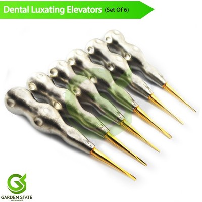 Set Of 6 Gold Tip Dental Coupland Root Elevator Tooth Luxating Luxation Elevator