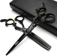 6 inch hair stylist barber scissors black plate dragon 440C hairdressing cutting