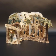 Ceramic "Oh Holy Night" Nativity Scene By Heather Goldminc Blue Sky 2000 Signed