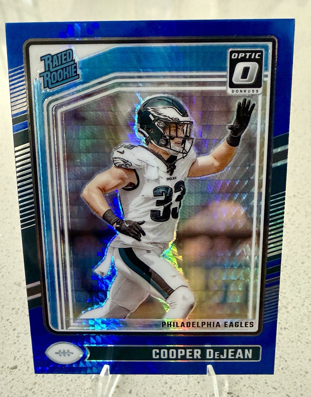 2024 Donruss Optic - Rated Rookie Cooper DeJean #221 Blue Hyper Prizm (RC)