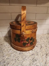 Vintage Wooden Handpainted Firkin/Sugar Bucket With Lid And Handle