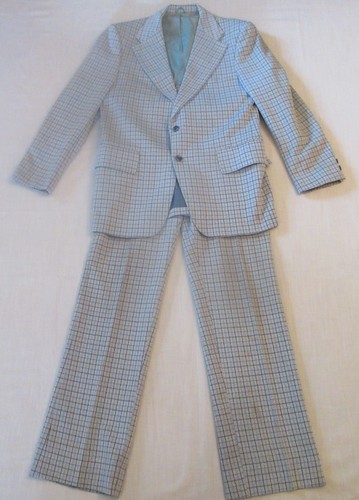 Vintage 1970s Gray Window Pane Suit 42 Jacket 32x32 Flared Pants