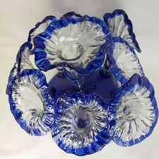 Rare Vintage 9 Horn Epergne Floral Centerpiece Cobalt Blue Clear Glass Art Vase