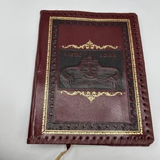 VTG Leather EMBOSSED BOOK COVER CHERRY RED  S.Piertro Roma NEW