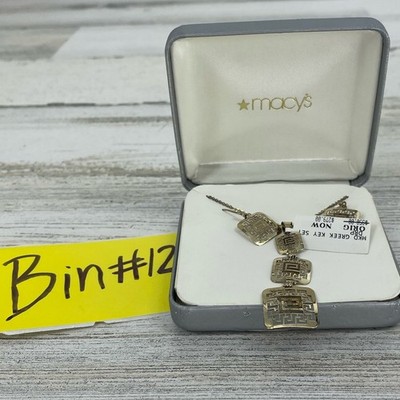 Vintage Greek Key 14k Gold Filled Pendant necklace signed SLC earrings SetNEW