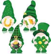 4 Pieces St. Patrick's Day Table Sign Lucky Gnome Wooden Tabletop Decoration Hap