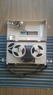 Penney's Penncrest 4 transistor tape recorder original box, mic, earpiece works.