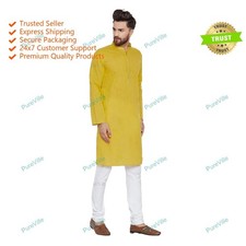 Mens Kurta Shirt Mens Wear Cotton Kurta Long Sleeve Kurta Color Yellow