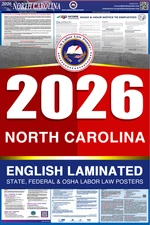 2026 North Carolina NC LABOR LAW POSTER (Federal & State) English Laminated
