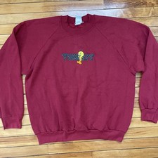 Vintage 90s Looney Tunes Red Tweety Bird Crewneck Sweatshirt Size L Made In USA