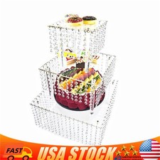3 Tier Cake Stands Square Crystal Beaded Cupcake Tower Separable Dessert Display