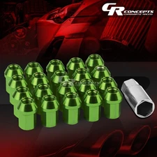 JDM GREEN 20PCS M12X1.5 25MM OD 35MM TALL CLOSED END ALUMINUM LUG NUTS+ADAPTER