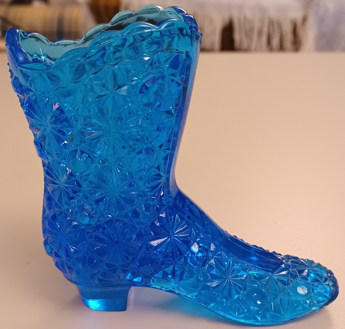 Vintage FENTON Daisy & Button Blue Glass Boot Shoe | eBay