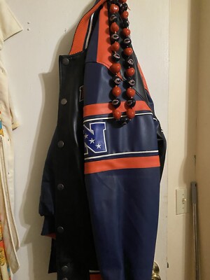 Chicago Bears NFL Leather Letterman Jacket Quilt Lined Men Large Y2K Button  Zip
