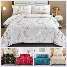 WONGS BEDDING Metallic Marble Foil Print Gold Glitter Comforter Sets Queen King
