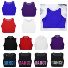 Girls Dance Crop Top Kids Gymnastics Stretch Tank Tops Racer Back Vest Dancewear