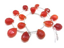 1Strand Natural Carnelian Pear Briolette 10x12-10x13mm Faceted Gemstone Beads 9"