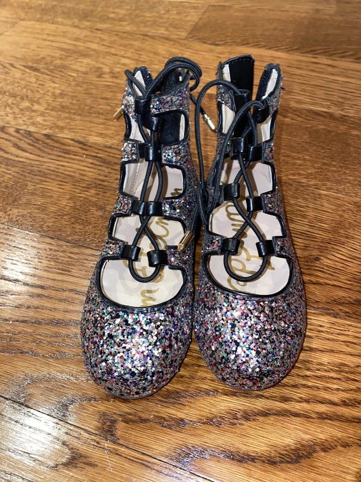 Sapatos Gladiador Preto Infantil Meninas Tamanho 7 Sam Edelman Prata Glitter NOVO $58 - Imagem 2 de 4