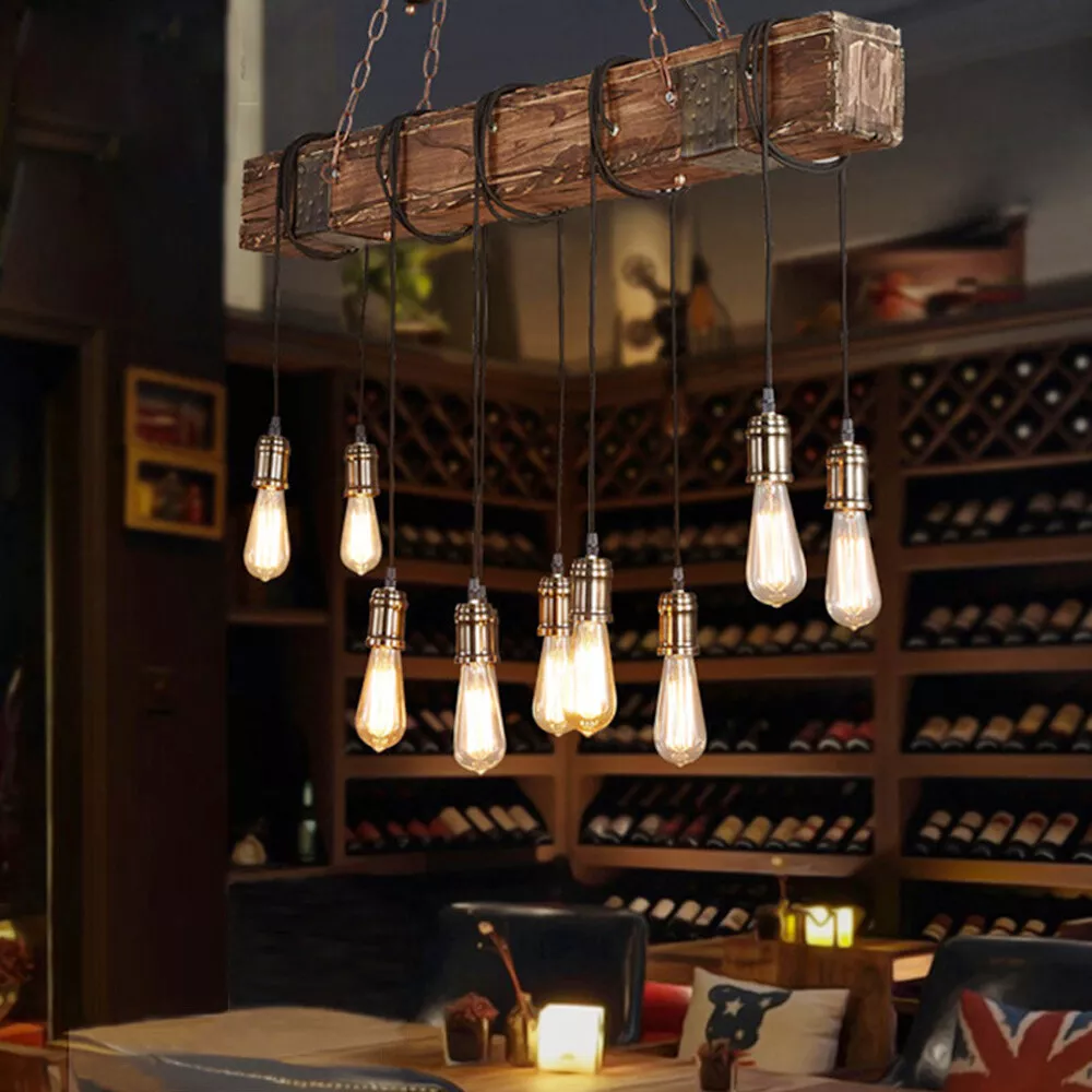 Vintage Ceiling Light Wood Beam Lamp Industrial Pendant Light Rustic Chandeliers