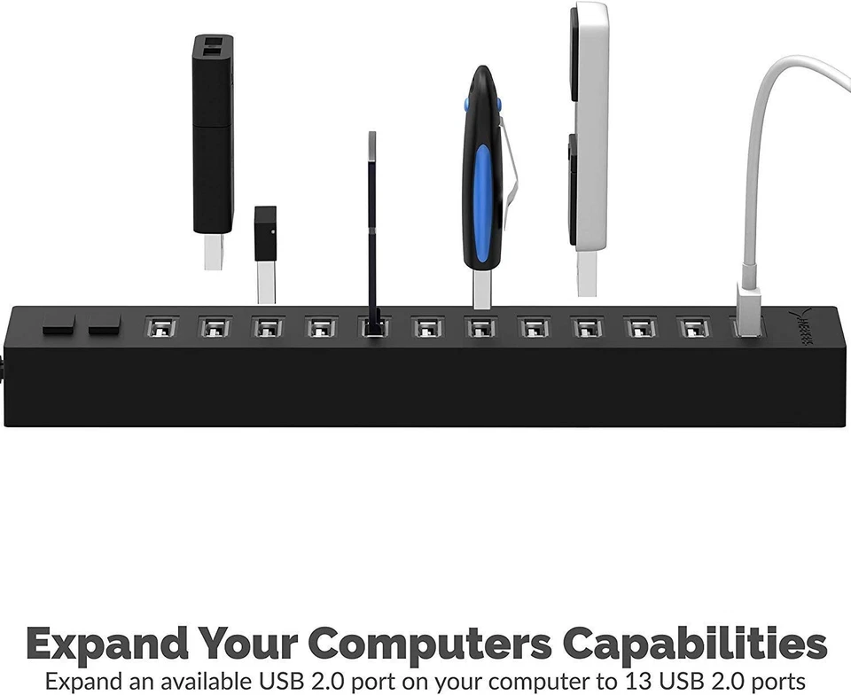 Sabrent 13 Port High Speed USB 2.0 Hub with Power Adapter and 2 Control Switches - Image 2 of 4