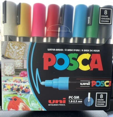 2pk POSCA Paint Markers, Medium Point Marker Tips PC-3M, Assorted Ink, 8 Countea