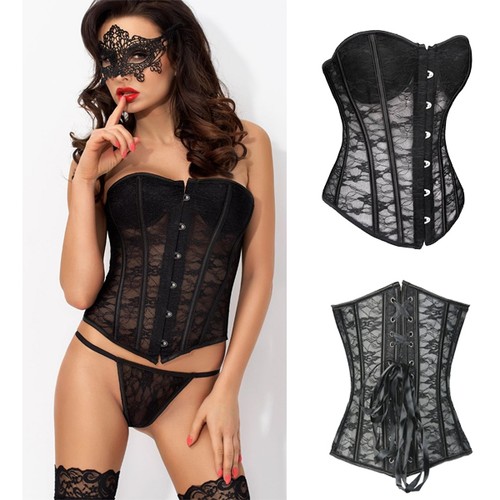 Women Sex Black Corset Dress Bustier Lingerie Costum Slim waist Trainer Cincher - Picture 27 of 42