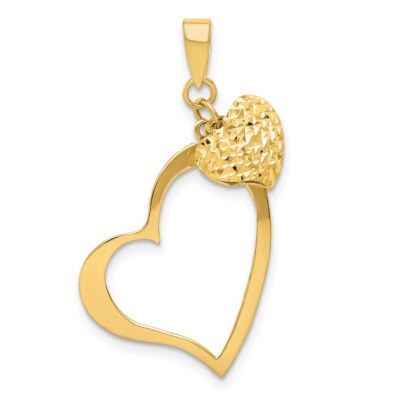 14k Gelbgold poliert und diamantgeschliffen offen und gepufft 3D Herz Anhänger 0,64g