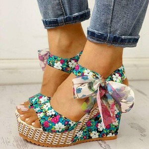 Sandalia De Cuña De Tacón Alto Para Mujer Zapatos De Verano Lanzo Floral  Bohémia | eBay