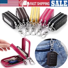 Leather Key Pouch with Pull Strap Case Holder Bag Ring Organizer House Car Keys