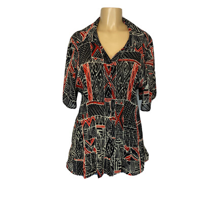 Maggie Barnes Back Red Multi Casual Wrinkled Fabric Blouse Womens Plus Size 2X
