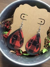Faux Leather Christmas Buffalo Plaid Earrings