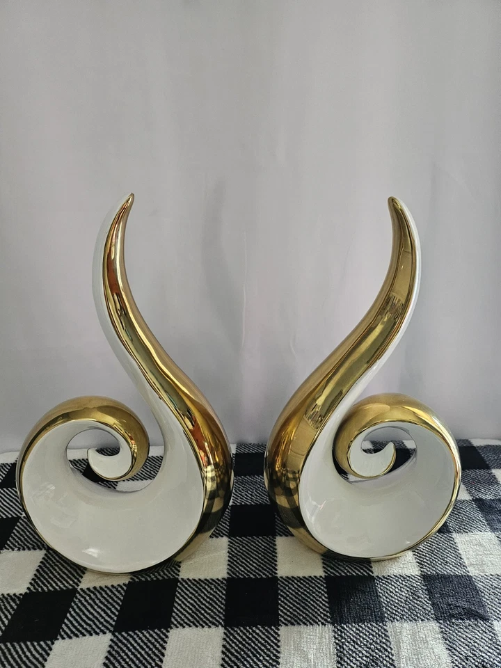 Escultura Cerámica Abstracta Estatua Dorada Decoración Hogar Moderna Foto 2 de 4