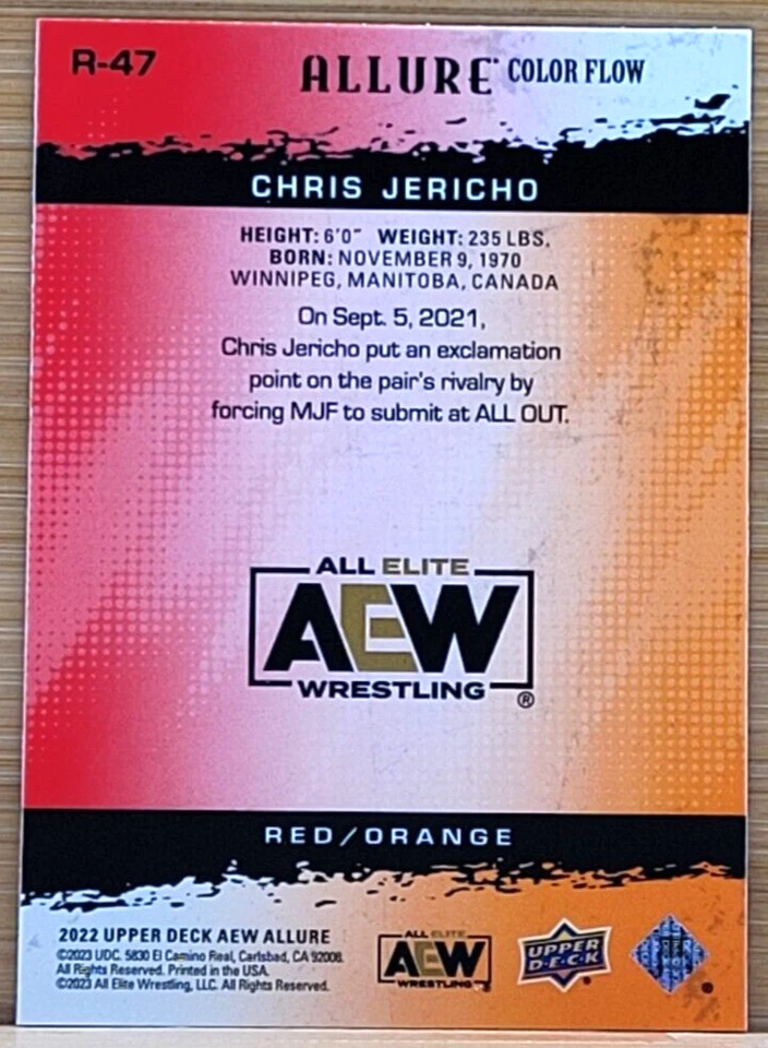 2022 UPPER DECK AEW ALLURE CHRIS JERICHO RED/ORANGE COLOR FLOW - Image 2 of 2