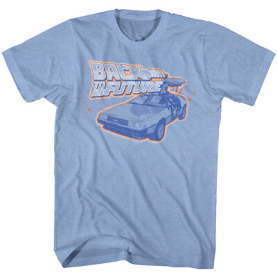 Back To The Future T Shirt Mens Blue and Orange Lt Blue Heather Sizes SM - 2XL