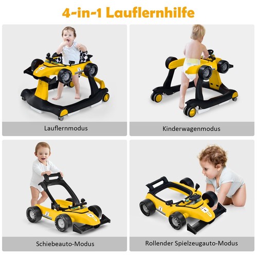 4 en 1 forme de voiture aide à l'apprentissage de la marche pliable bébé aide à l'apprentissage de la marche poussette d'apprentissage de la marche avec musique - Photo 20/66