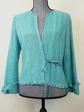 Pinko Italy Woven Aqua 100% Silk Jacket Sz It 42/us 6 New $588