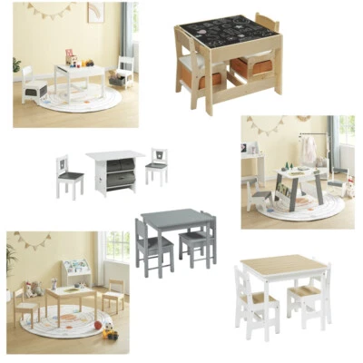 Kids Table and Chairs Set Wooden Preschoolers Children's Table with 2 Chairs Set - Image 1 of 4